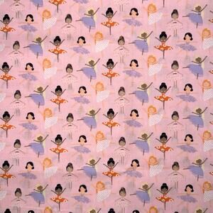 Dancing Ballet Little Ballerinas on Pink Cotton Fabric Print - 1/2 Yard - Tutu